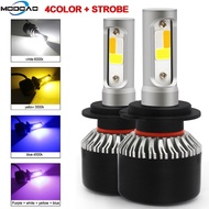 2PCS H4 LED Dimmable Car Headlight H1 H3 H7 H8/H9/H11 4 Colors+Flash Strobe Auto Bulb 6000K 8000K 43