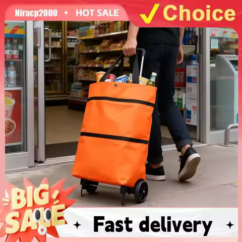 Foldable Shopping Bag with Wheels Trolley Basket Small Pull Cart Home Utility Retractable Tug Superm