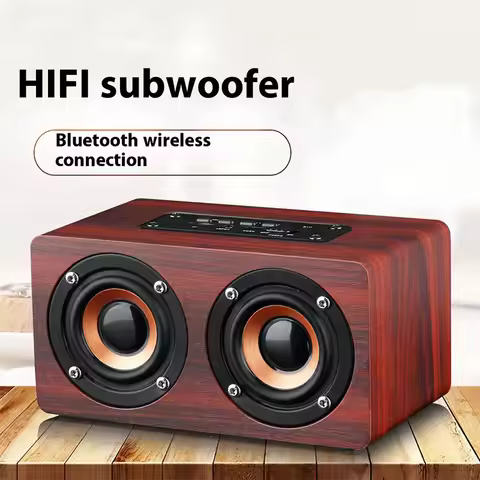 10W Bluetooth Speaker 2x52mm Drivers Sound Box1500mAh Wooden Audio for 10H Playtime TF Card AUX Inpu