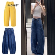 DaDuHey 2025 New Harem Tappered Sickle Yellow Machete Cargo Jeans Female