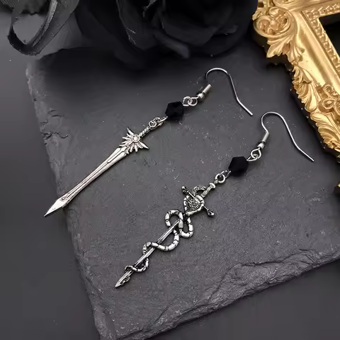 Vintage Sword Dangle Earrings For Women Dark Gothic Snake Blade Earring Silver Color Punk Goth Jewel