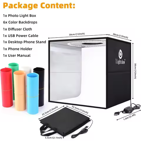 Lightdow Photo Studio Light Box Kit 12"x12"（30x30x30cm） with 120pcs LEDs 6 Backdrops for Photography