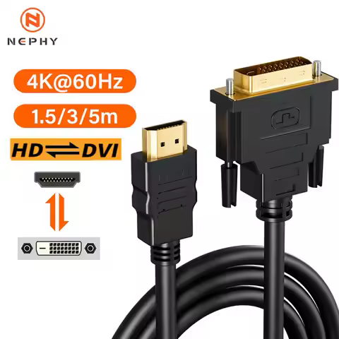 4K HDMI-Compatible to DVI Cable Male to Male DVI 24+1 Bidirectional Converter Adapter for PC to HD T
