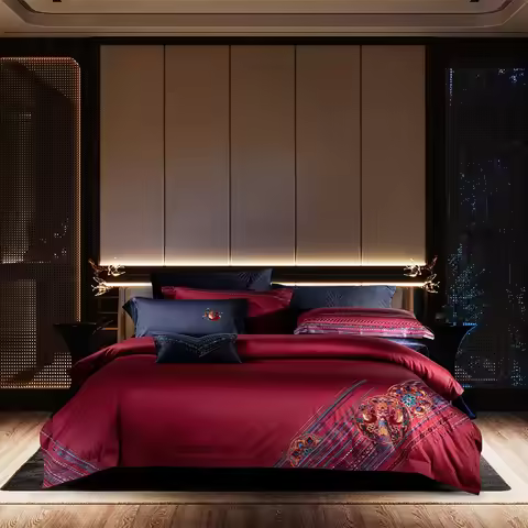 4/6/9Pcs Luxury Soft 1000TC Egyptian Cotton Premium Wine Red Bedding sets Double US King Super King 