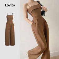 Lovito Elegant Jumpsuit Pocket Spring/summer Khaki Jumpsuit for Women LBL28090