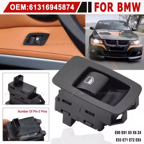 3Pins Black 61316945874 Electric Powe Window Lifter Control Switch Button For BMW E71 E72 E83 E90 E9