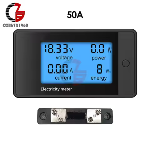 4 In 1 DC 8V-100V LCD DC Digital Power Meter 20A 50A 100A 200A Voltage Monitor Voltmeter Ammeter Pow