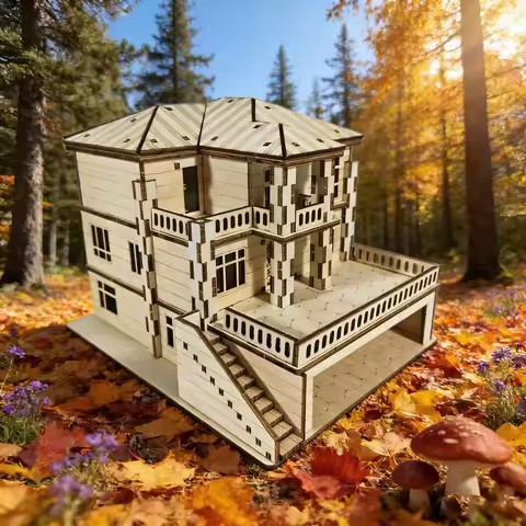 DIY Villa Model 3D Wooden Jigsaw Puzzle Two-Storey Villa Construction Kit European-Style Villa Hand-