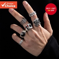 6PC Hip Hop Poker Rings Set - Gothic Skull Claw 8 Ball Statement Jewelry for Men & Women