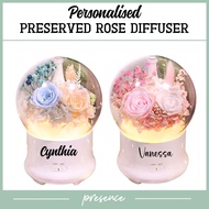 Preserved Flower Aroma Diffuser with Night Light | Personalised Gift Christmas Birthday Present for Ladies