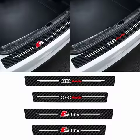 4PCS/SET Carbon Fiber Leather Car Door Sill Threshold Protector Stickers For Audi Sline A3 8P 8L 8V 