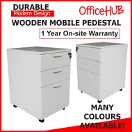 Wooden Mobile Pedestal 2D1F with Handle 2 Drawers, 1 Filing FREE Pencil Tray Scratch resistant Surface Durable Wheels Many Colours