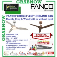 FANCO TRES(43INCHES &amp; 50INCHES , MARBLE GREY &amp; WOOD) CEILING FAN  6 speed remote ( reversible ) / FREE EXPRESS DELIVERY