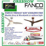 FANCO TRES(43INCHES & 50INCHES , MARBLE GREY & WOOD) CEILING FAN  6 speed remote ( reversible ) / FR