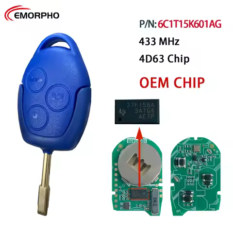EMORPHO OEM CHIP For Ford Transit VM WM 2006-2014 Blue Remote Control Key 3 Button 433 MHz 4D63 CHIP