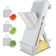 蔬菜和水果切片機，可調節不銹鋼專業食品切碎機，蔬菜切片機，帶防割保護和可調節厚度，灰色