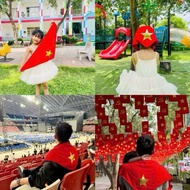 [September 2]Vietnam Flag Scarf - Red Scarf with Golden Star and 2-Layer Leather – Patriotic Scarf A