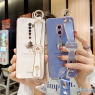 casing Oppo Reno 2 2F Case Reno 7 6Z 3 4 5 Pro 2Z Case Luxury Texture Maple Leaf Wristband Hanging Neck Lanyard Phone Case Cover