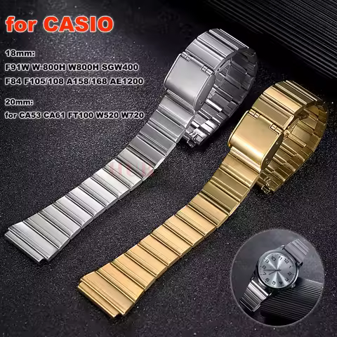 Stainless Steel Watchband for CASIO 18mm F91W W-800H W800H SGW400F84 F105/108 A158/168 AE1200 20mm f