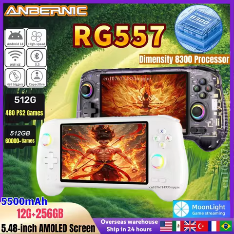 ANBERNIC RG557 Handheld Game Console 5.48'' AMOLED Android14 5500mAH Bluetooth 5.3 PS2 Portable Vide