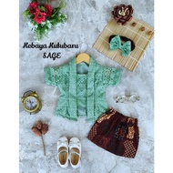 Sage green children's kebaya, sage kutubaru, sage color baby kebaya