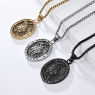 Vintage St Michael Archangel Titanium Steel Necklace for Mens Fashion Hip Hop Jewellery Accessories 