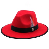 Jazz Hats Wide Brimmed Wool Fedora Hat Women Black White Fascinator Wedding Church With Feather Belt
