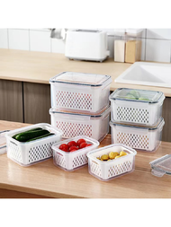 2入組/1入組雙層矩形保鮮盒,帶密封條的透明密封盒,帶排水籃的雙層食品盒,密封條的顏色隨機