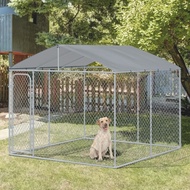 10Ft X 10Ft X 6Ft Outdoor Dog Fence, Chicken Coop Chain Link Box Metal Dog Cage House With Cover