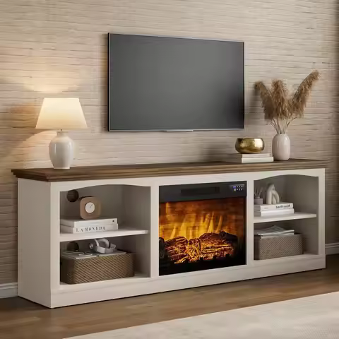 70in Fireplace TV Stand For 80in TV,23in Insert,Open Shelves,Media Console Living Room,Customized