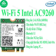 Intel AC 9260 wifi Card 5. Install for laptop, pc,... 2 bands, speed 1.73Gbps, bluetooth 5.1 wifi ca