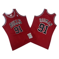 IDAWN7 Mn New Men's Chicago Bulls #   91 Dennis Rodman Retro Embroidered Red Basketball Jersey