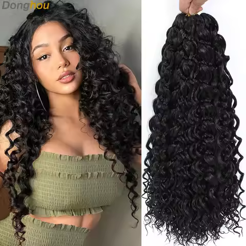 DONGHOU 18” GoGo Curl Crochet Braids Natural Black Beach Curl Water Wave Crochet Hair Go Go Curly Br
