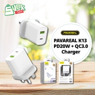 PAVAREAL K13 PD20W + QC 3.0 Fast Charging Dual Output UK Plug Travel Charger Fast Charging Adapter U