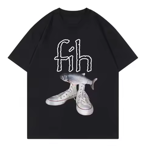 New Style Fih Shoes Graphic T Shirts Funny Misspelled Fish Meme T-shirtsWomen Casual Fashion Short S