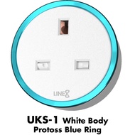 Line8 UKS-1 British Premium Socket Unit, White Body, Protoss Blue Ring