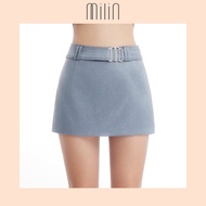 [MILIN] A-line Feature signature Milin M logo at front Mid-waisted mini belted Skort กระโปรงกางเกงสั