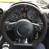 DIY Artificial leather Suede Carbon Fiber Customized Hand-stitched Car Steering Wheel Cover For Audi