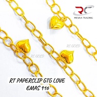 RANTAI TANGAN PAPERCLIP 1 LOVE EMAS TULEN 916 GELANG PAPER CLIP GTG LOVE LICIN EMAS 916 PAPERCLIP BR