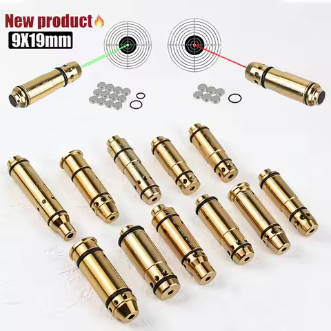 9mm 9x19mm Tactical Dry Firing Red Green Lase Bullet Boresighter for Glock 43 17 19 .380ACP Trainer 
