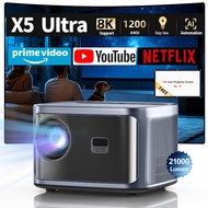 FINTEX  21000Lumens Support 8K Projector X5 Ultra Built-in WiFi/Bluetooth Auto Focus Smart Daytime V