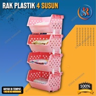 Rak Susun Serbaguna Plastik 4 Tingkat & Rak Mainan Anak Susun Multifungsi Rak Dapur Plastik 4 Susun 