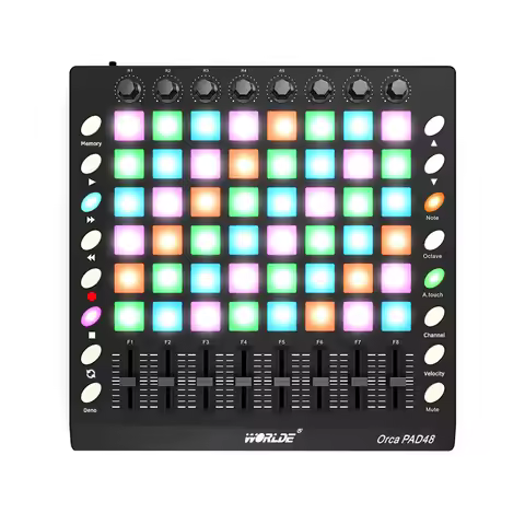 WORLDE PAD48 Pro Beat Machine | 48 RGB Velocity Pads + 8 Knobs/16 Buttons/8 Faders | USB-C DAW Contr