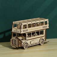 Wooden Double Decker Bus 3D Puzzles Models Building Block Kits DIY Assembly Jigsaw Toy For Kids Adults Collection Creative Gift