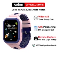Aolon GPS 4G Kids Smart Watch original brand Dual Cameras Touch Screen Video Call Sim Card LBS Tracker SOS Camera Children Mobile Phone Voice Chat Smartwatches Math Game Flashlight DF81 Smart Watch Boys Girls Gift For Android