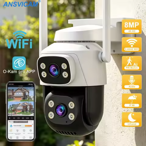 Dual-Lens Dual-Screen PTZ Security Camera 4K 8MP Outdoor WiFi IP Cam with AI Auto Tracking Audio Vid