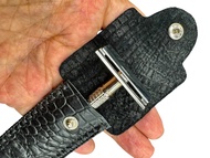 Classic Steel Double Edge Safety Razor with Leather Case and Feather Blades