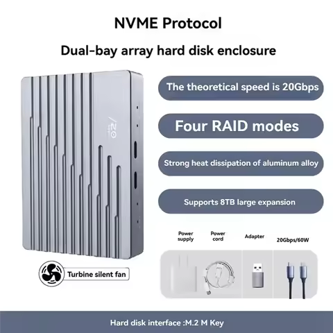 A73E-M. 2 2280 Nvme SSD Dual Bay Enclosure Hard Drive Case 20Gbps USB3.2 Gen2 Type-C External Hard D