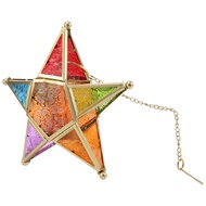 【VVL】-Multicolour Glass Star Votive Tea Light Candle Holder Hanging Lighting Lantern Wedding Birthda