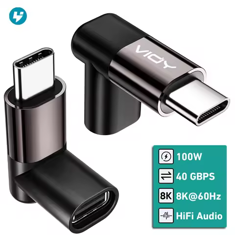 USB C 90 Degree Adapter 100W USB C Right Angle Adapter 40Gbps Data Transfer Type C Male To Female Ex
